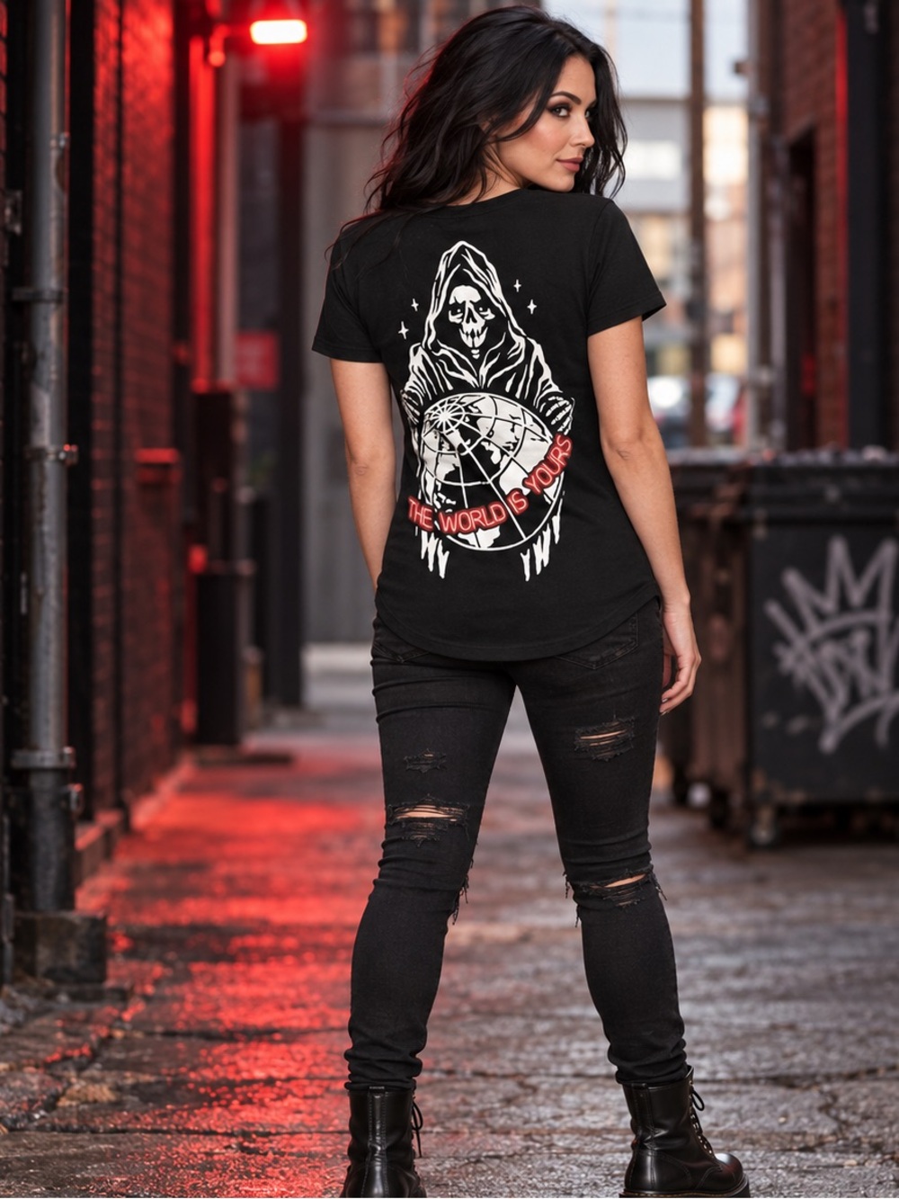 E-Ville Empire T-Shirt S Black Grim Reaper Globe Graphic Goth Streetwear